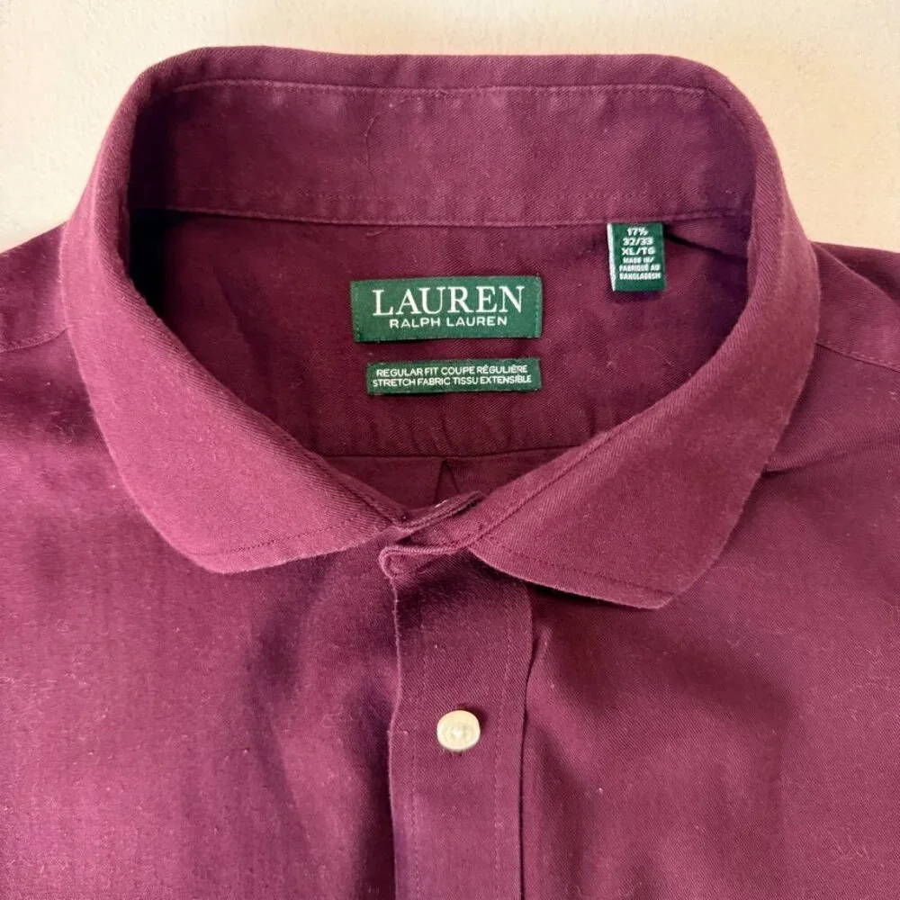 Lauren Ralph Lauren | Burgundy | Regular Fit Stretch Shirt | 17.5 32/33 XL - Picture 2 of 5